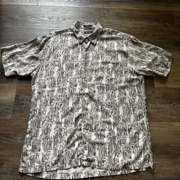 Nautica Hawaiian 100% Silk Casual Button Up Shirt Mens Large Tropical‎ Floral - Picture 1 of 5